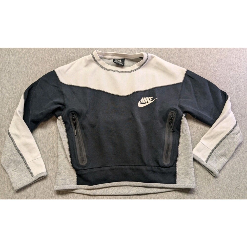 NIKE Tech Size XS Womens Gray Cotton Blend Zip Pocket Crop Athletic Sweatshirt